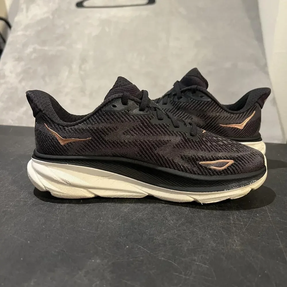 Hoka One One Clifton 9 Womens 6.5 Black Rose Gold Running Cushioned Sneakers